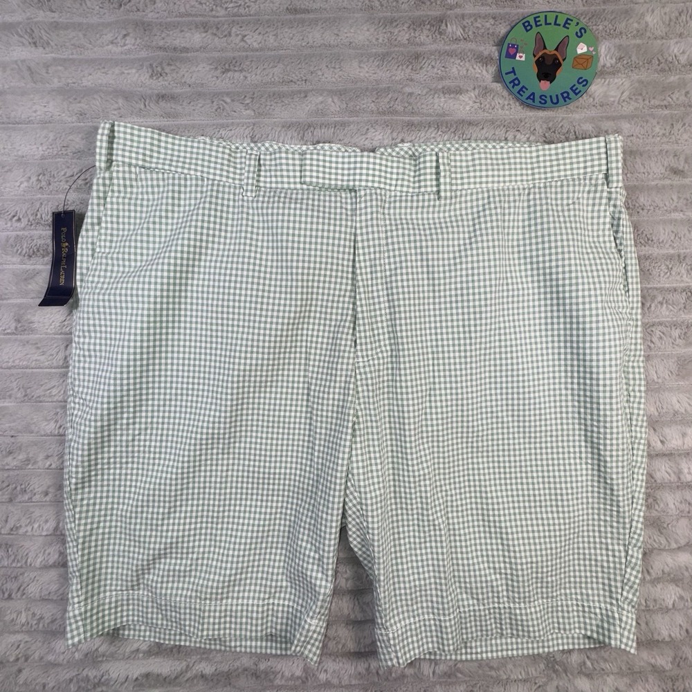 Polo Ralph Lauren Shorts Men's 42 Green White Gingham Check 10" Inseam Preppy